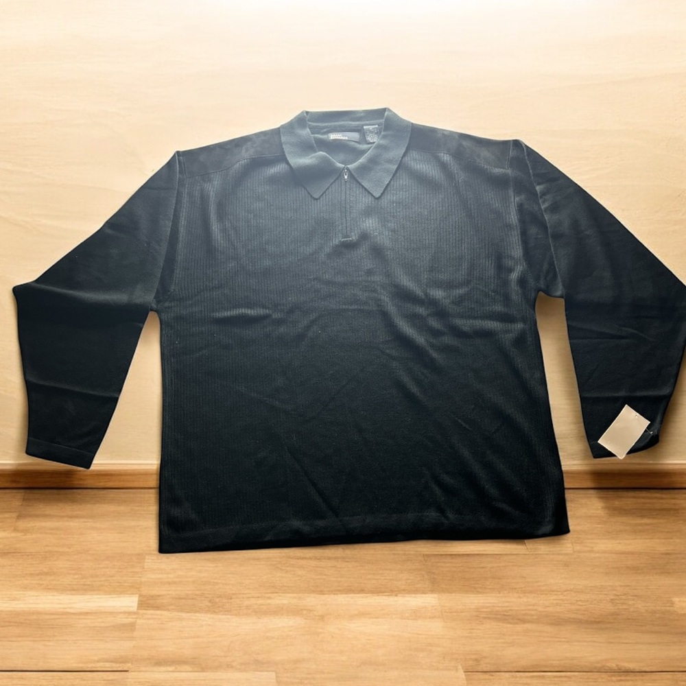NWT Marc‎ Edwards XL Black Quarter Zip Sweater Knit Faux Suede Shoulder